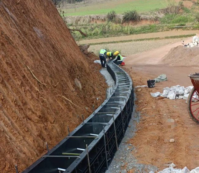 Curved ditch retaining wall project